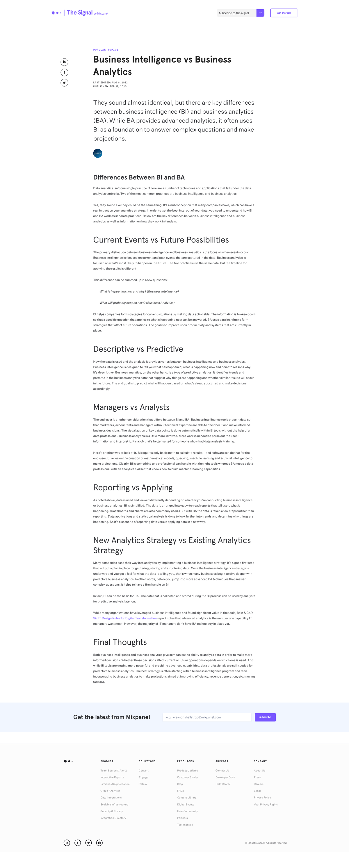 Business Intelligence vs Business Analytics - Mixpanel - Get Started ...
