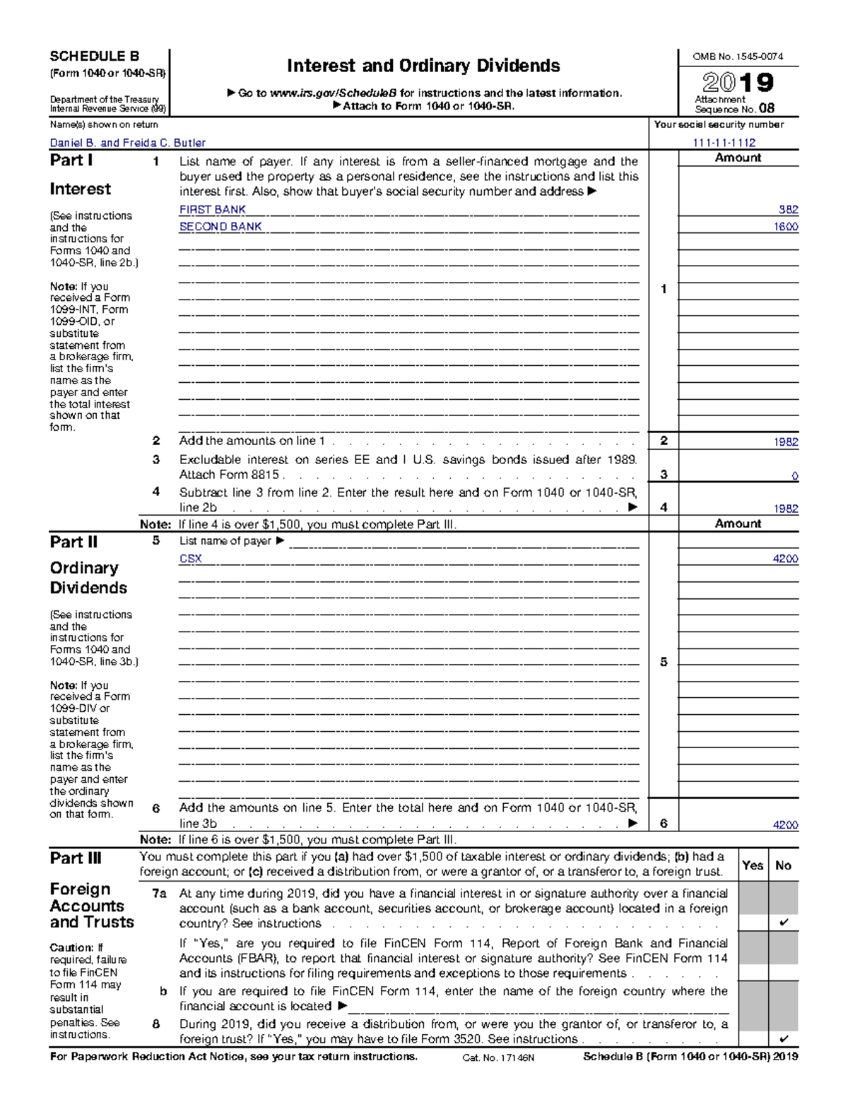 ACC 330 Project 2 Schedule B - SCHEDULE B (Form 1040 Or 1040-SR ...