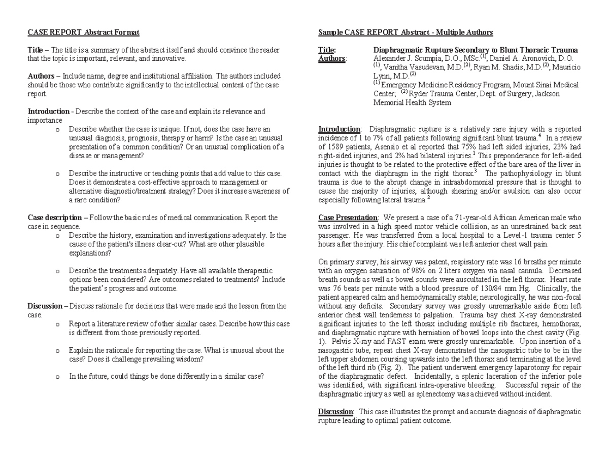 Case Report Example - CASE REPORT Abstract Format Title – The title is ...