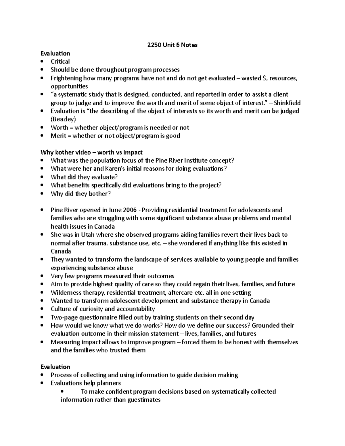 2250 Unit 6 Notes - dhhdhd - 2250 Unit 6 Notes Evaluation Critical ...