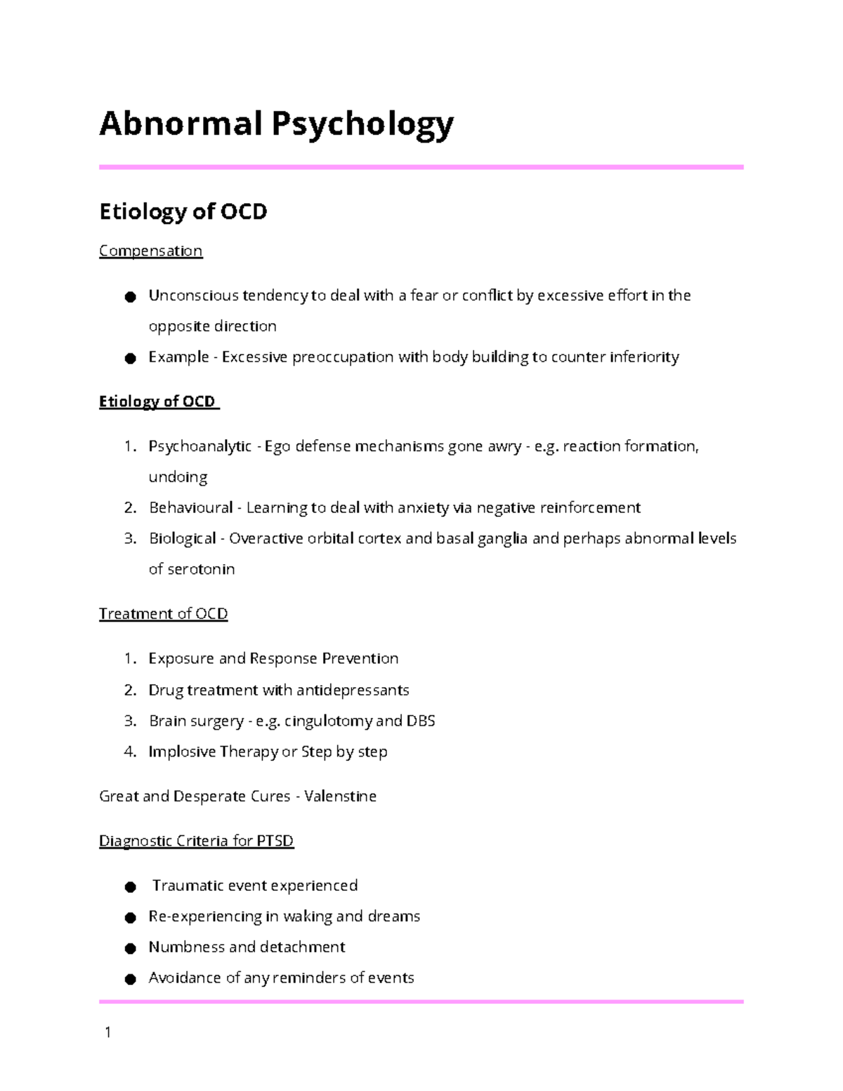 OCD Etiology - Summary Abnormal Psychology - Abnormal Psychology ...