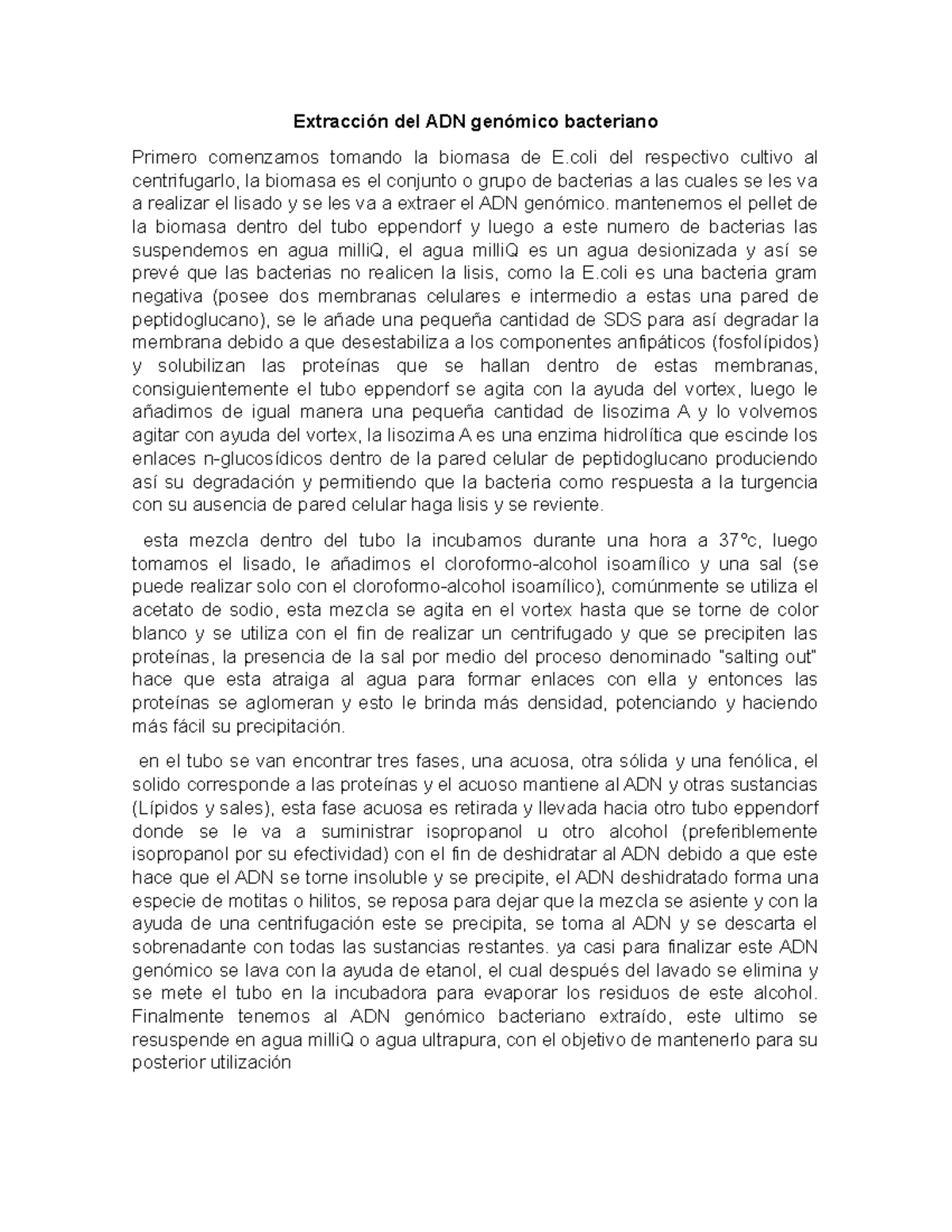 Resumen Extracción del ADN genómico bacteriano (practica 2 Resumen Extracción del ADN genómico bacteriano (practica 2