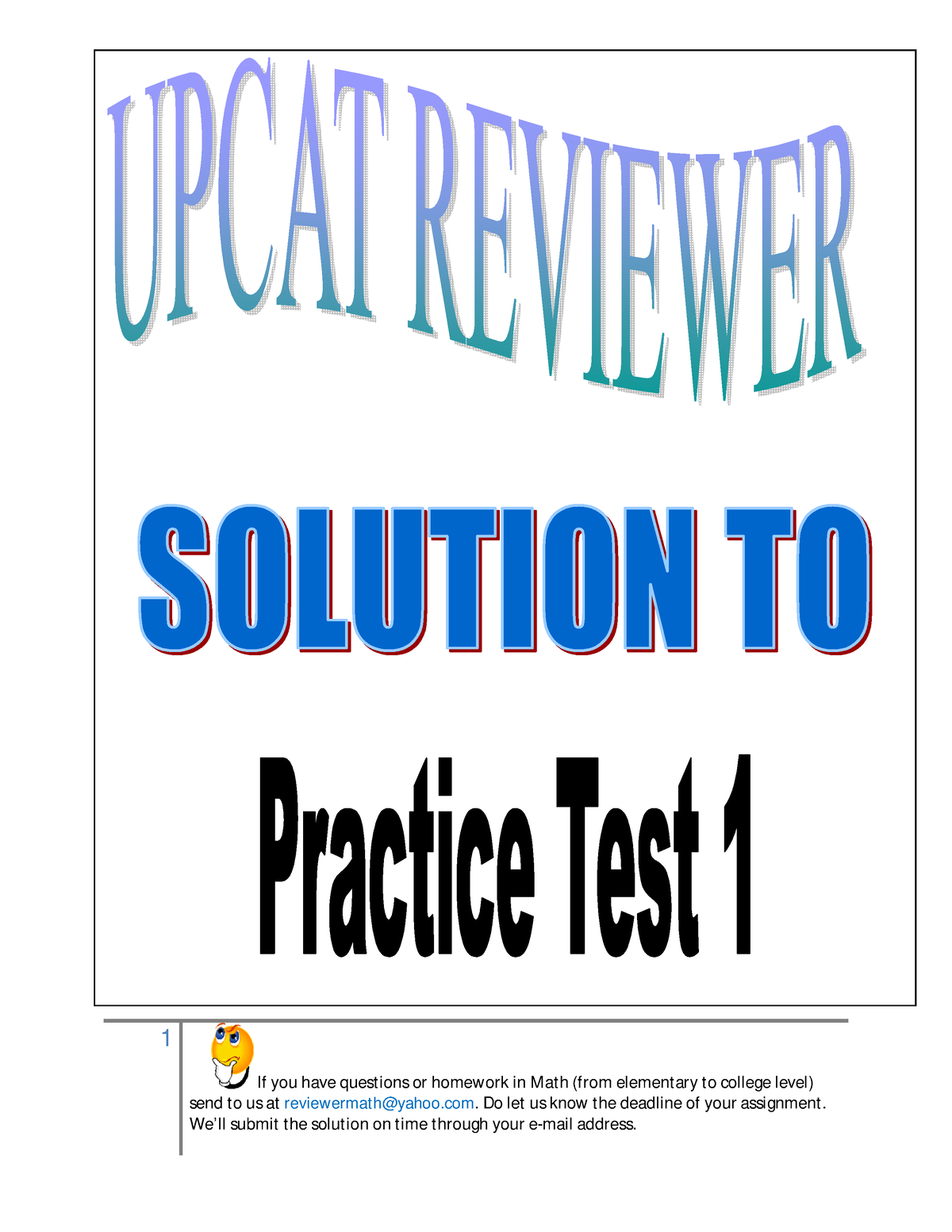 Solution Upcat Practice Test 1 - PRACTICE TEST 1 S OLUTION 1 If You ...