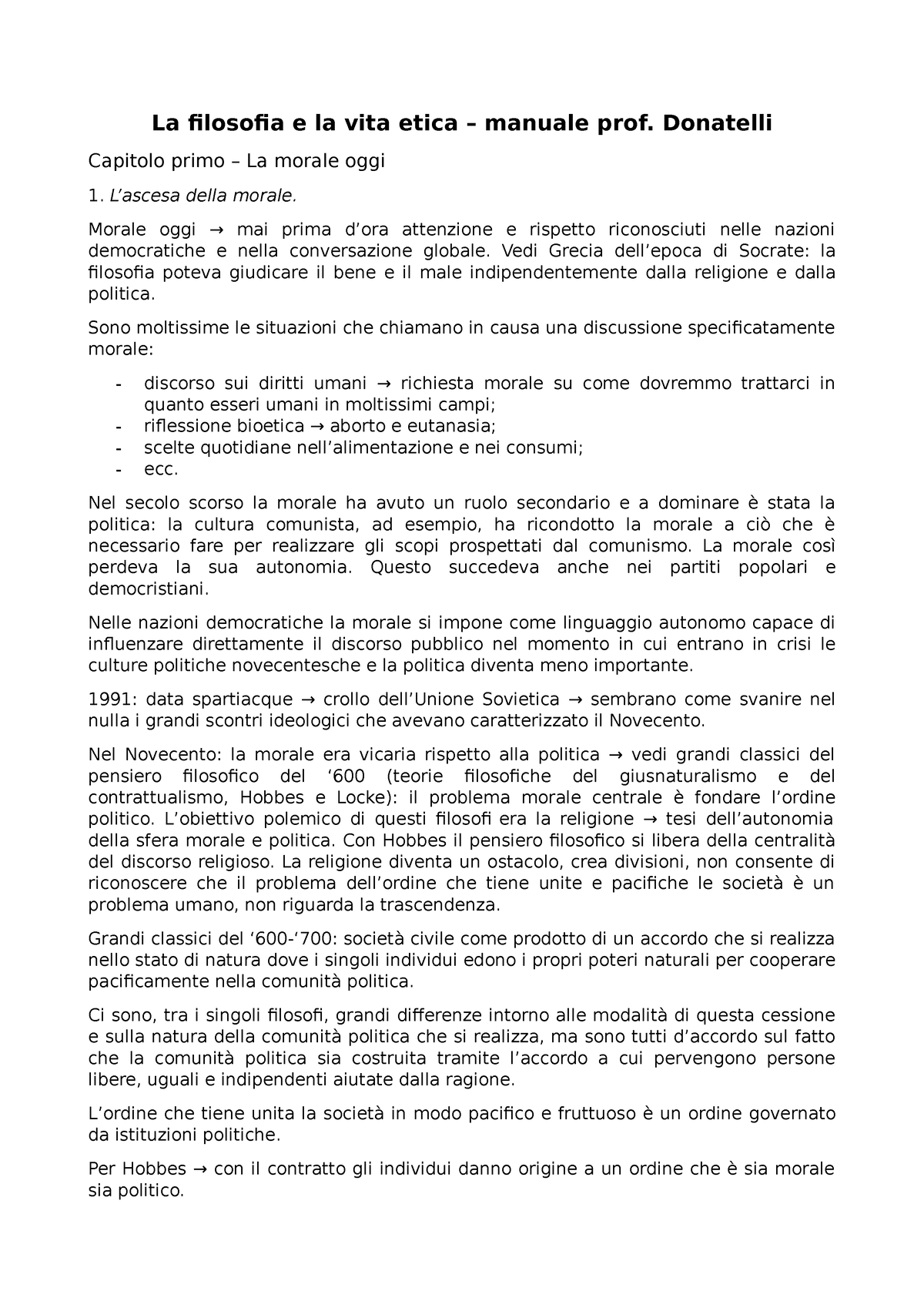 La Filosofia E La Vita Etica Donatelli Capitolo Primo La Morale Oggi Lascesa Della Morale 1902