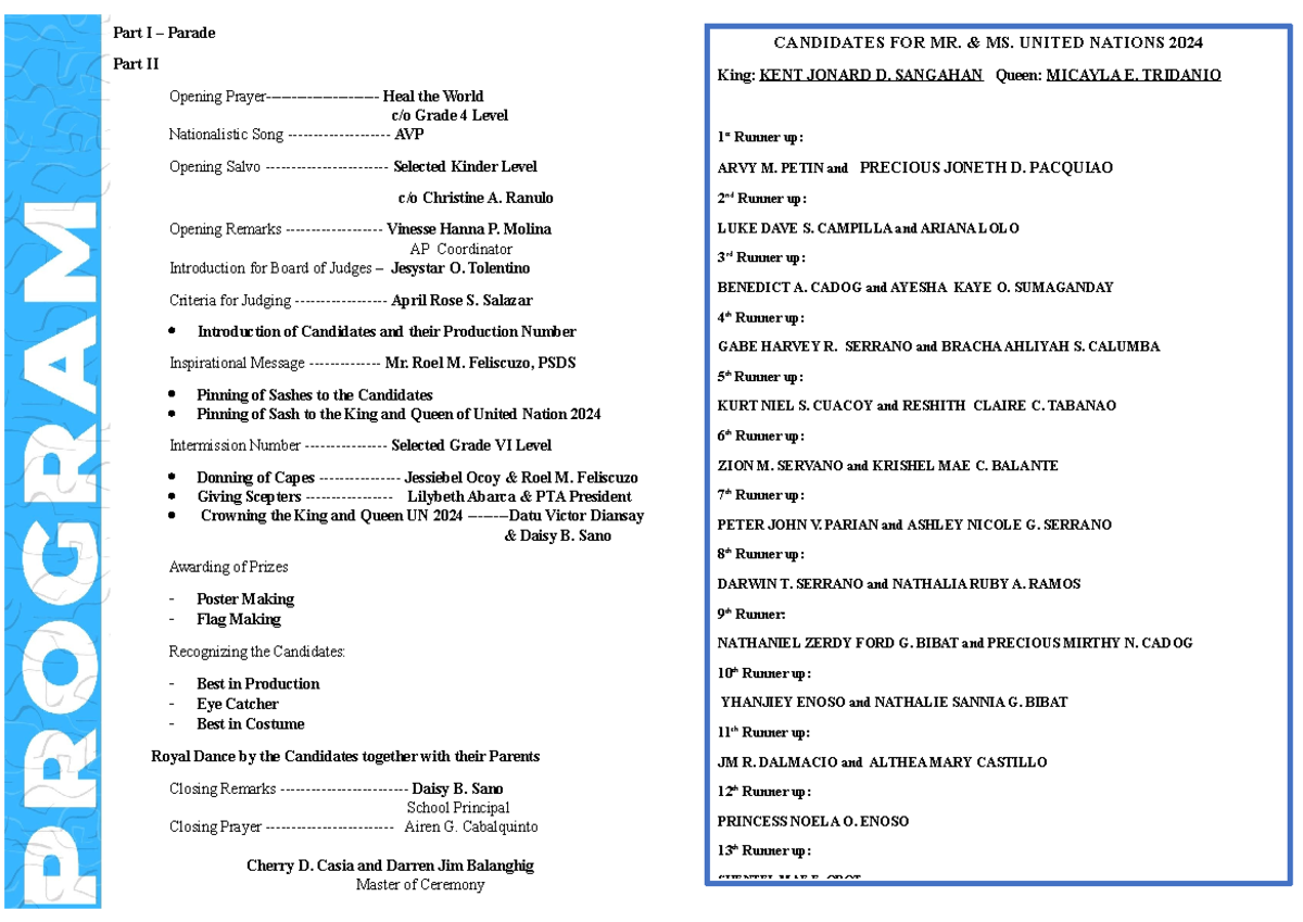 UN Program - Part I – Parade Part II Opening Prayer- Heal the World c/o ...