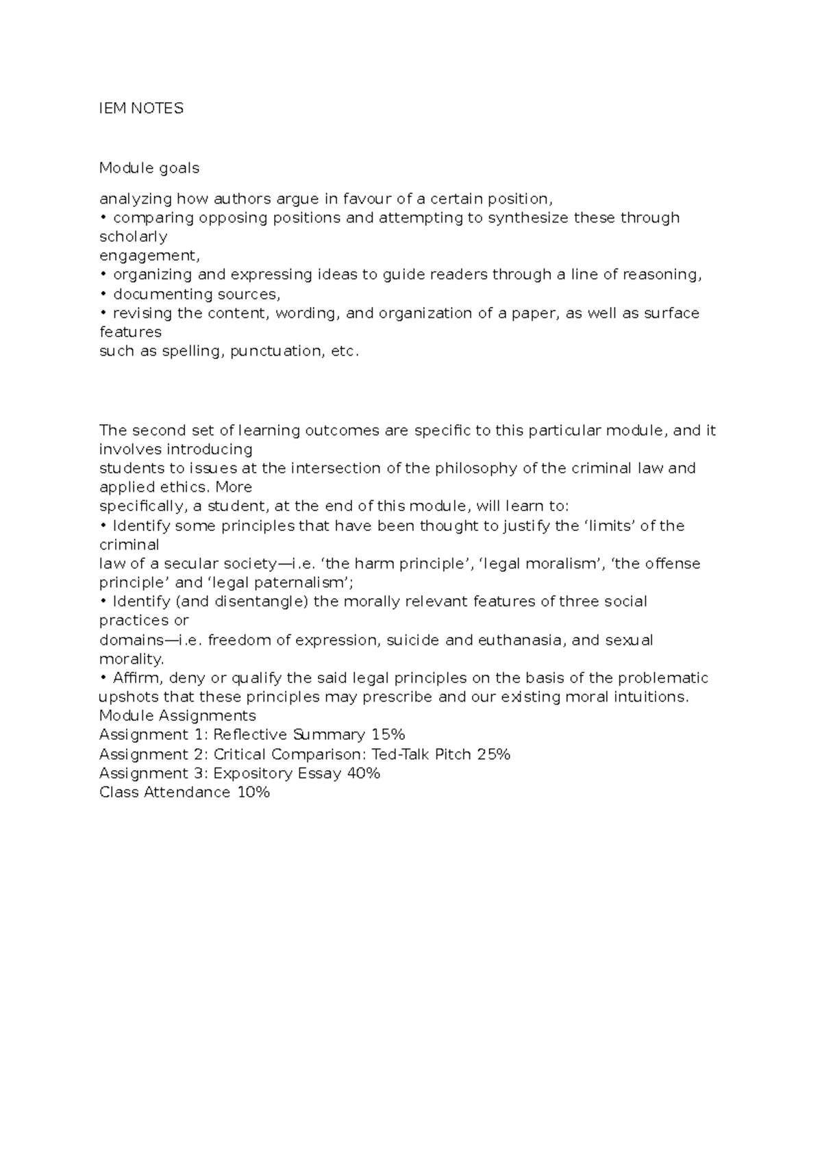 IEM Notes - IEM NOTES Module goals analyzing how authors argue in ...