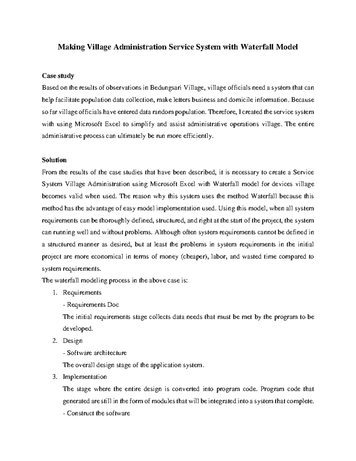 Making Village Administration Service System with Waterfall Model