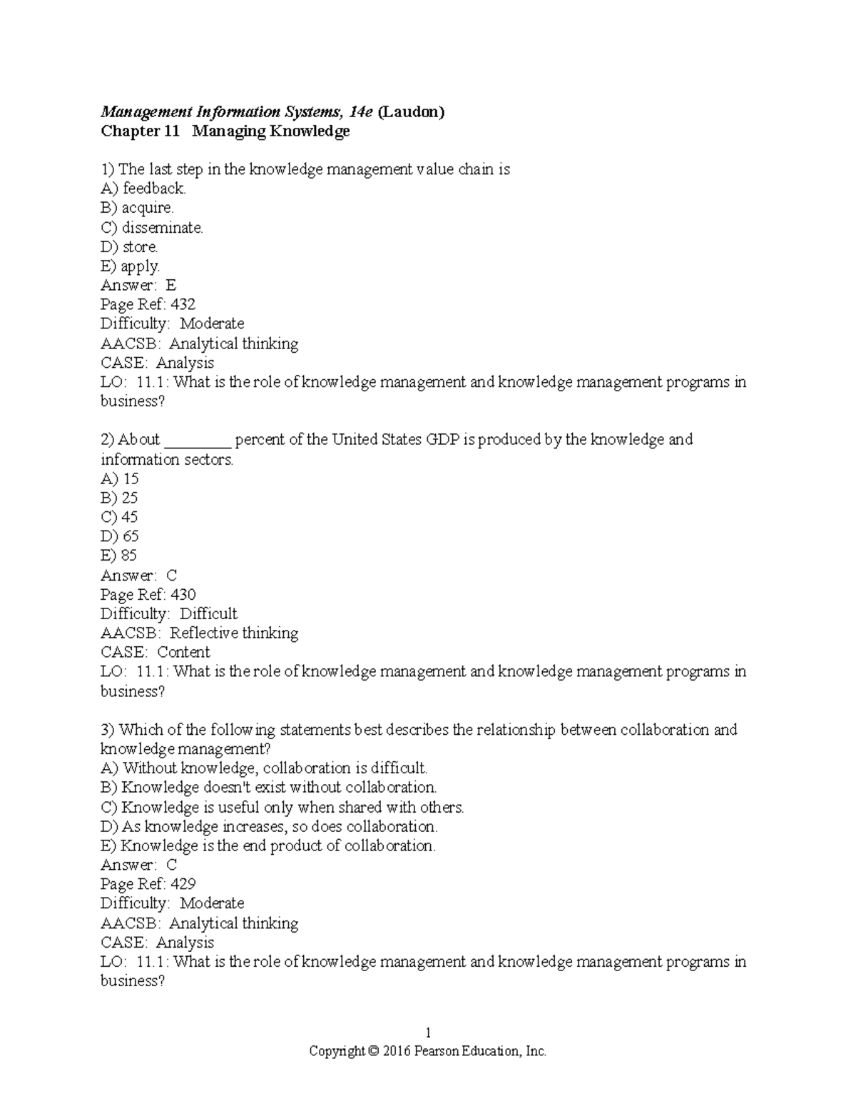 Chapter 11 - Test Bank - Management Information Systems, 14e (Laudon ...