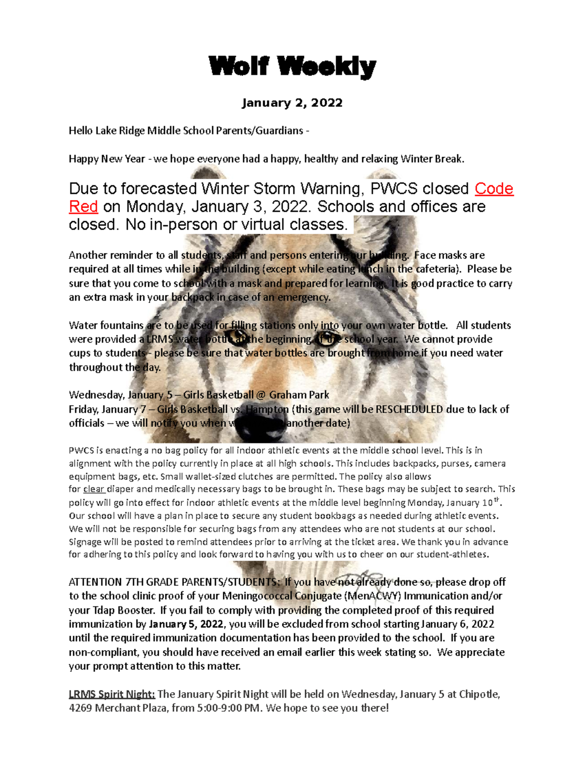Wolf Weekly 01 - US history - Wolf Weekly January 2, 2022 Hello Lake ...