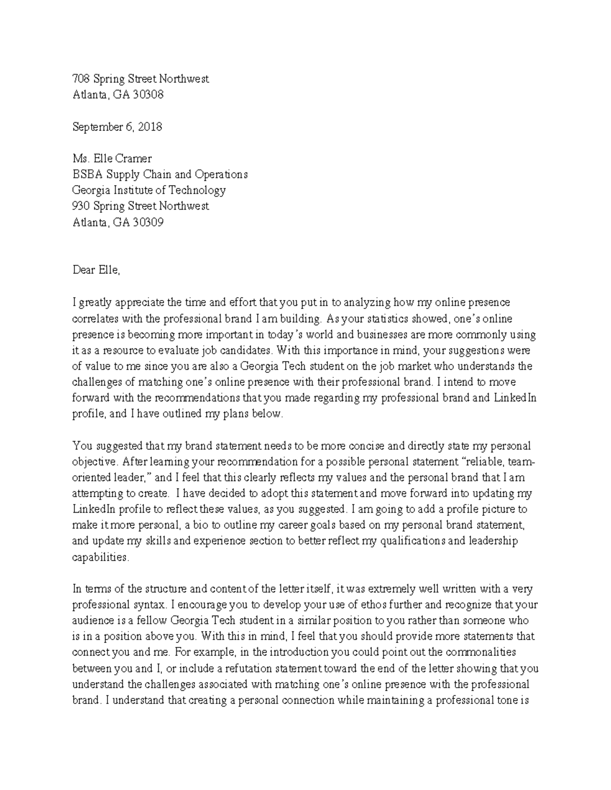 Response Letter - Final Draft - 708 Spring Street Northwest Atlanta, GA ...