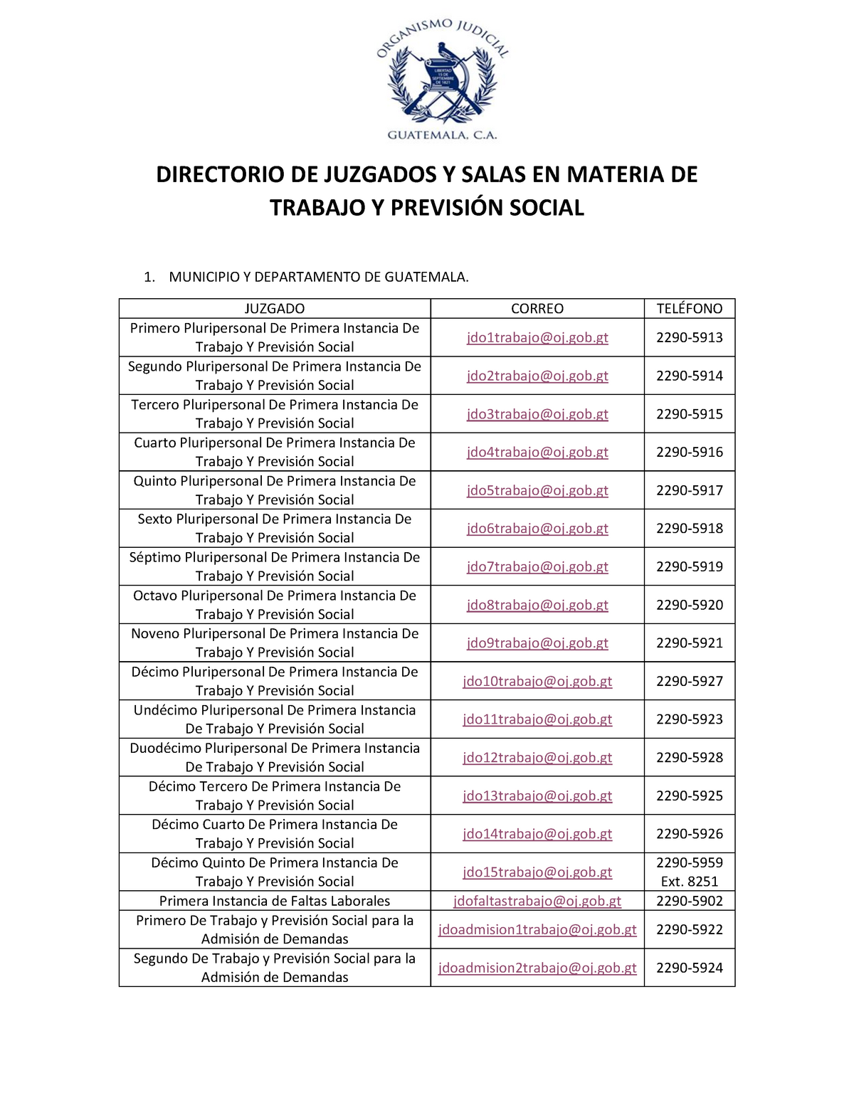 Directorio DE Juzgados Y Salas EN Materia DE Trabajo Y Previsión Social ...