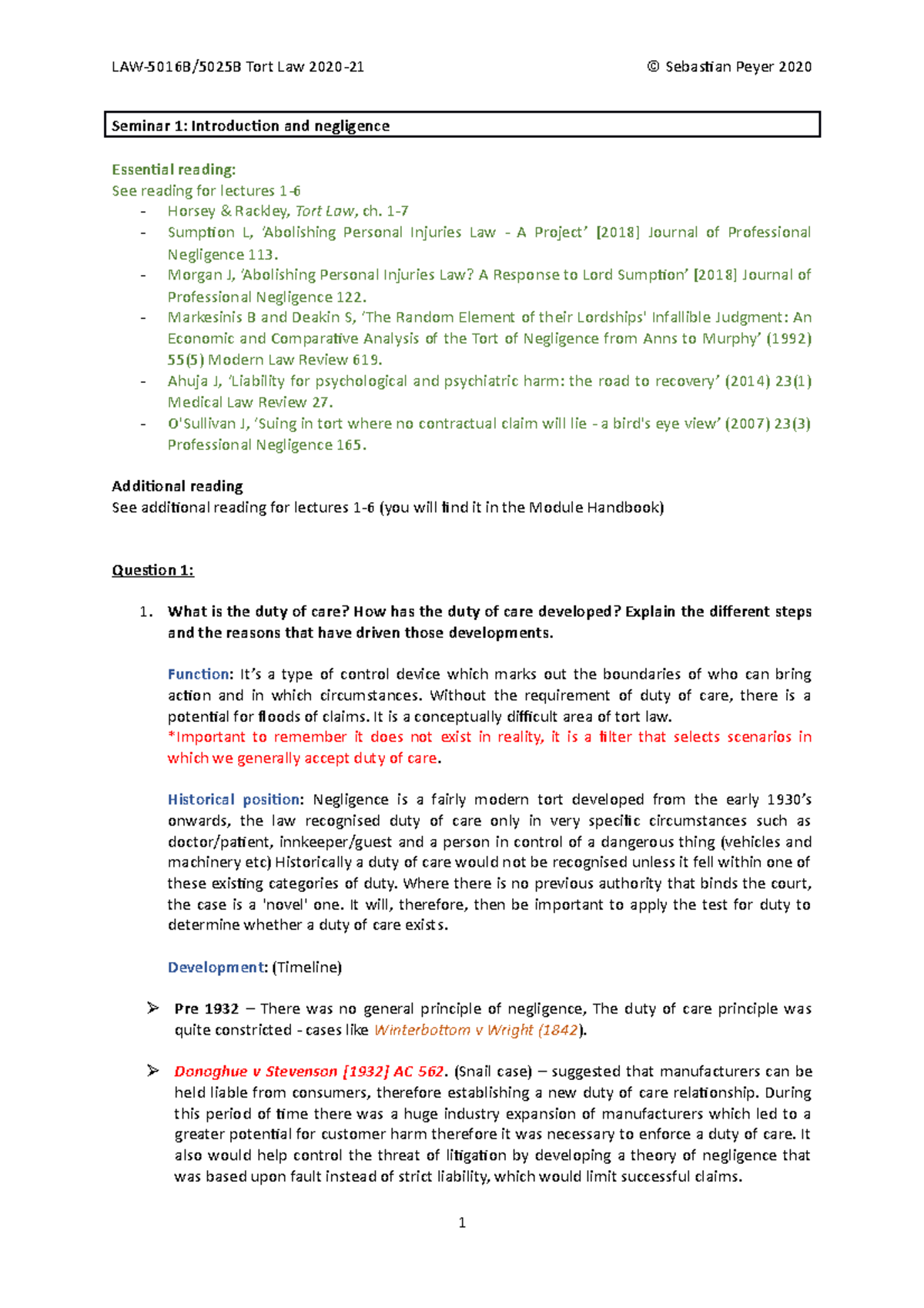 Seminar 1 - Introduction and negligence - Seminar 1: Introducion and ...