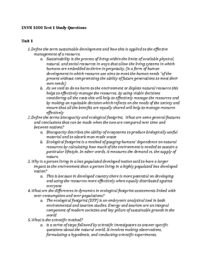 ENVR1000 - Course Material For Envr 1000 Summer 2022 - Quiz 1 (Units 1 ...