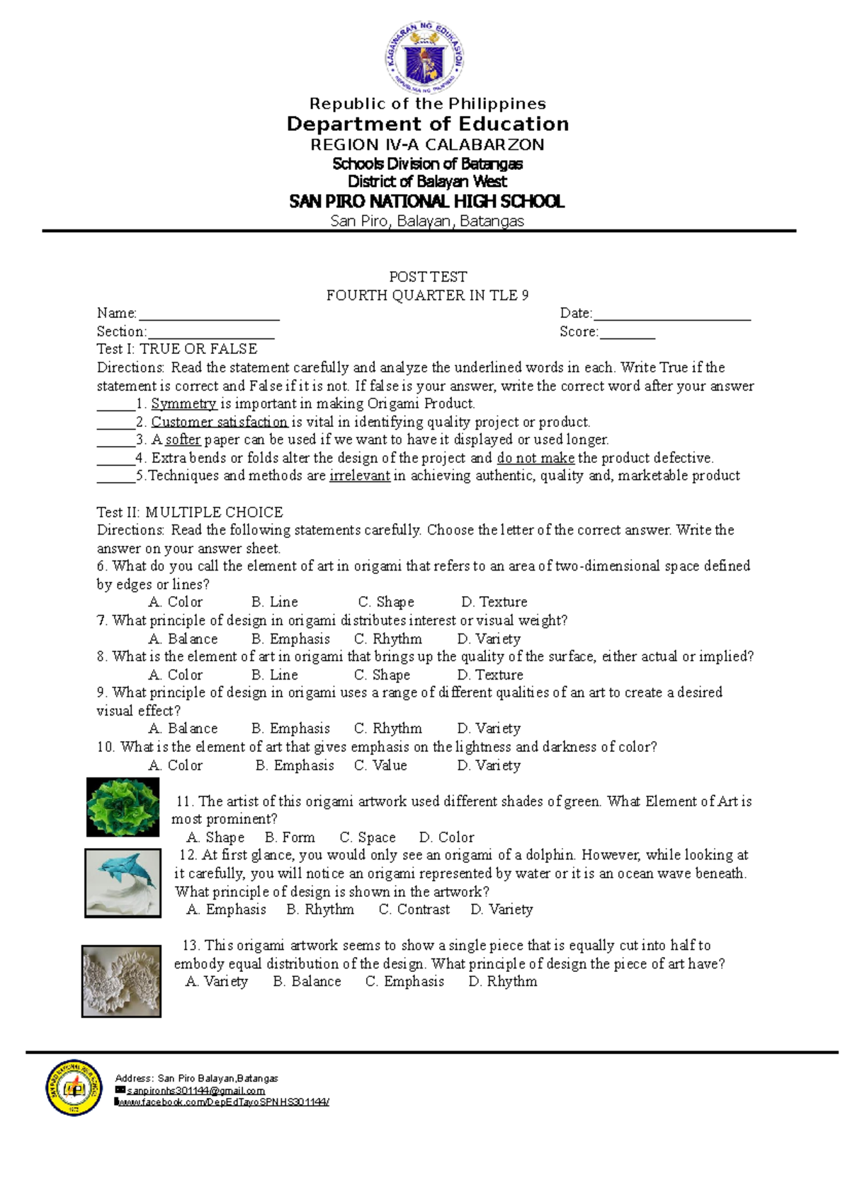 TLE 9 POST TEST 4TH Q - ITS ABOUT ORIENTEERING MAP WHEREIN IT GIVES YOU ...