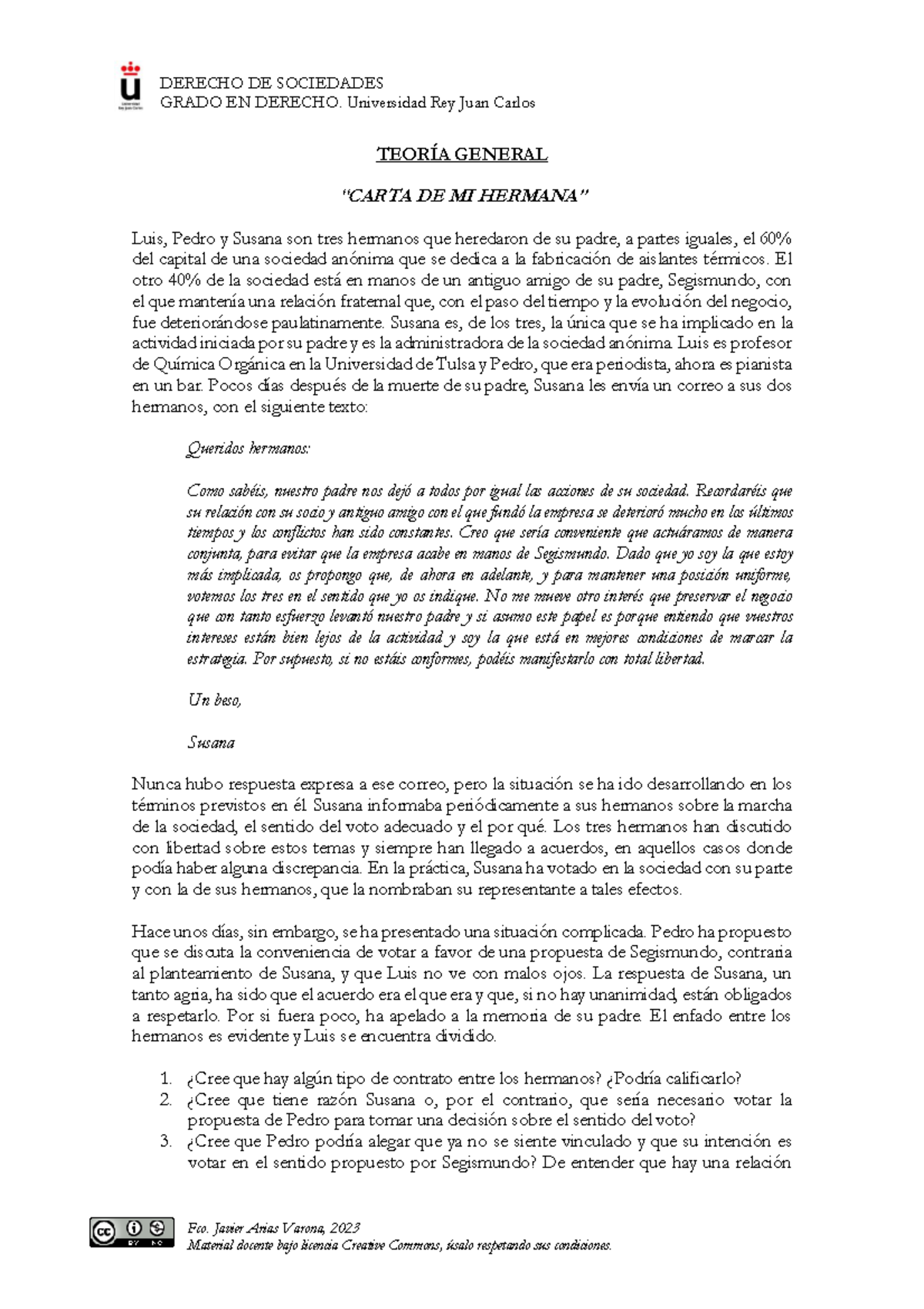 Cartas - fmer - DERECHO DE SOCIEDADES GRADO EN DERECHO. Universidad Rey ...