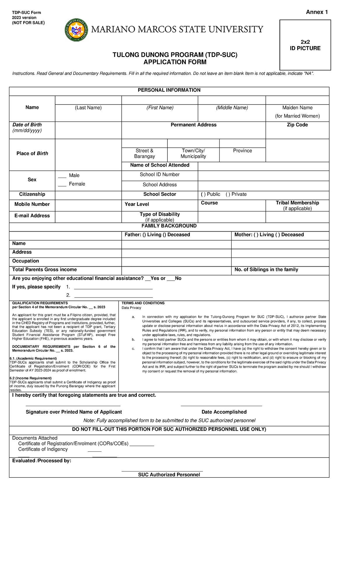 2 TDPSUC Annex 1 TDPSUC Application Form TDPSUC Form Annex 1