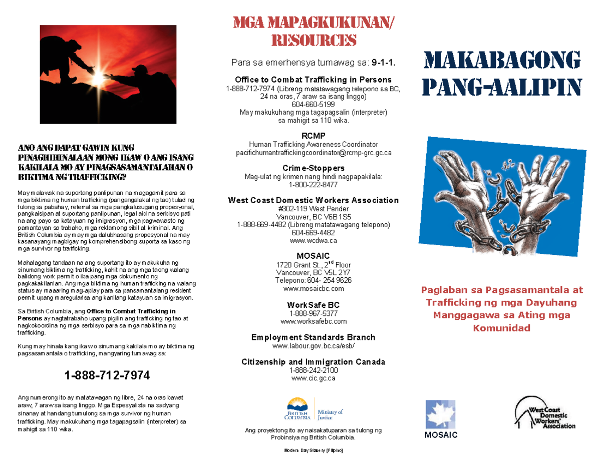 Human Trafficking Brochure Filipino Makabagong Pang Aalipin Paglaban