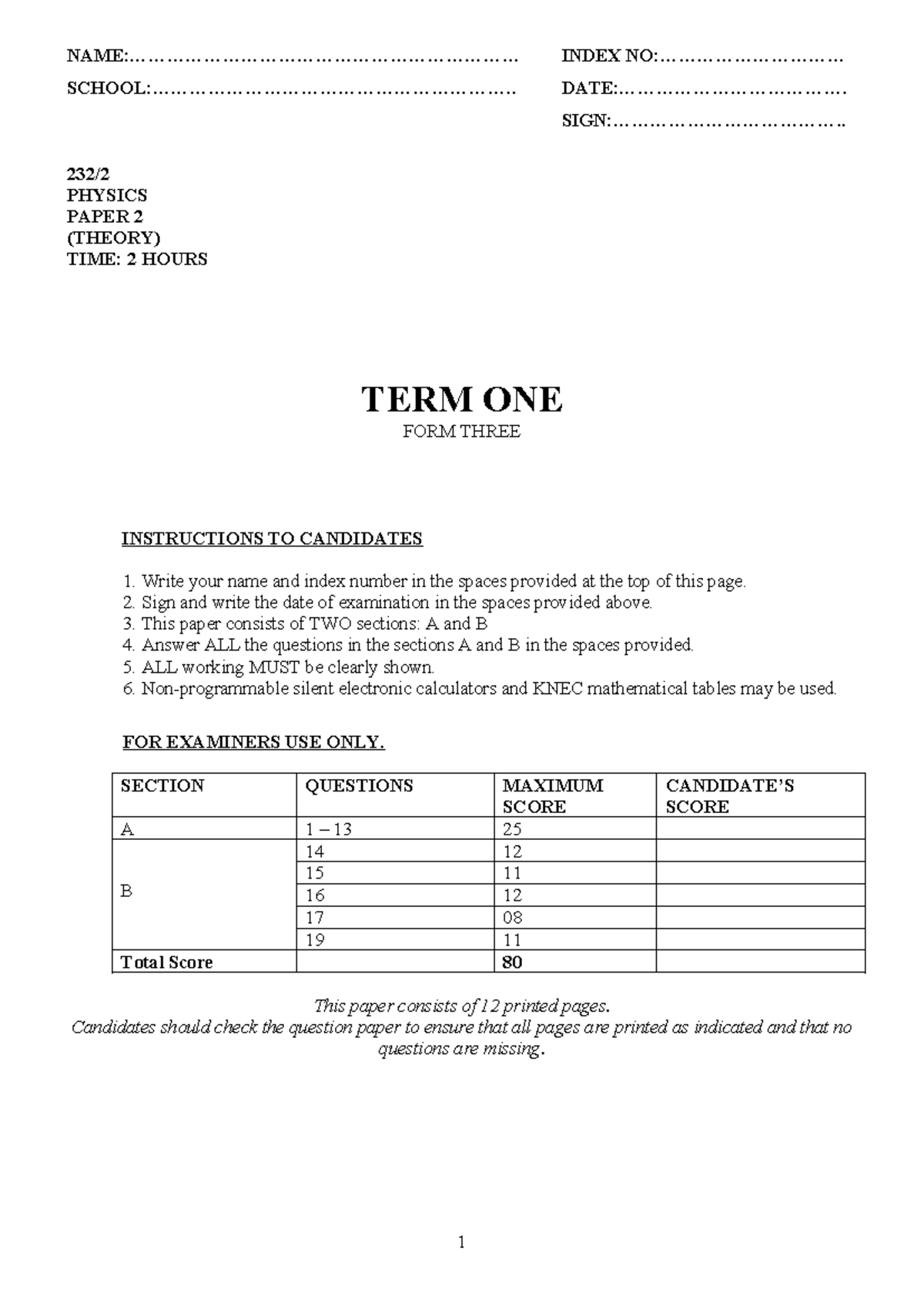 Physics-P2-FORM-3-2022-END-TERM-1- Teacher.CO .KE - - Studocu