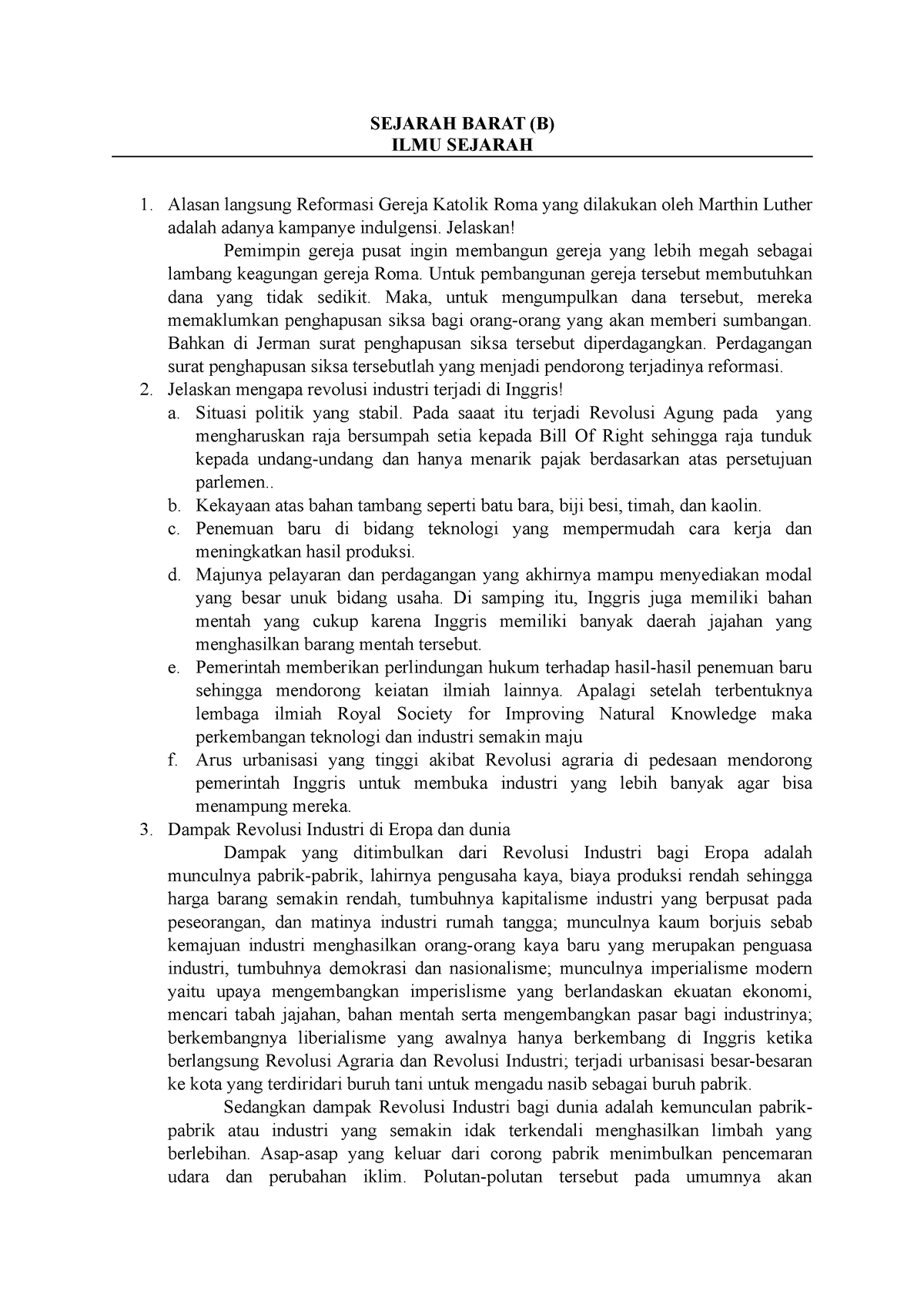 Sejarah Barat B - SEJARAH BARAT (B) ILMU SEJARAH Alasan Langsung ...