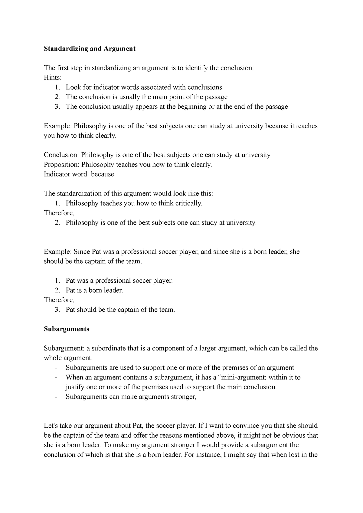 Pp201 - Lesson 2 - Standardizing and Argument The first step in ...