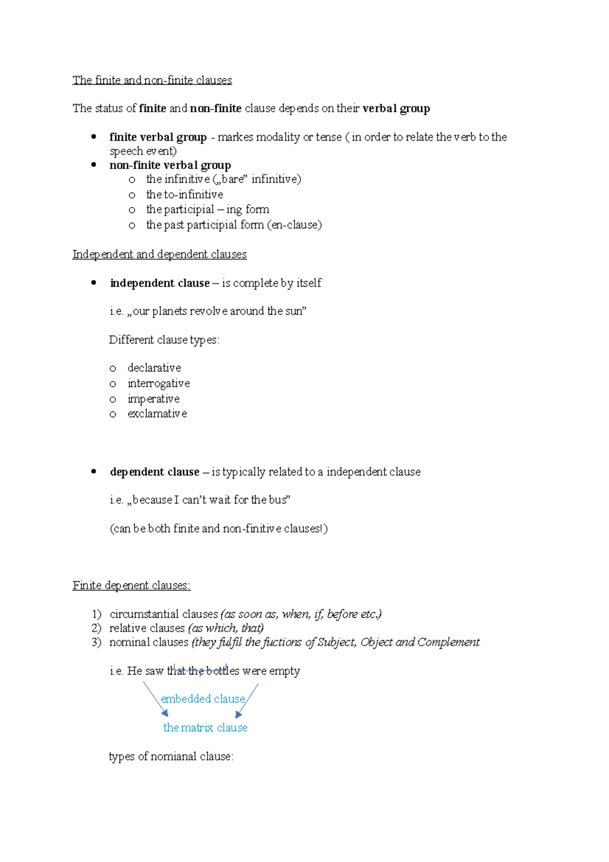 PG assignement - ................. - The finite and non-finite clauses ...