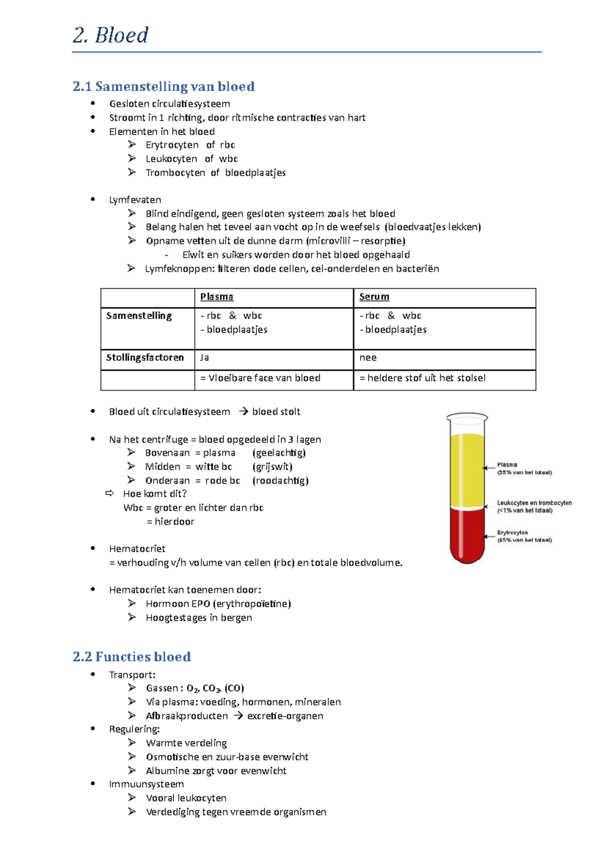 Samenvatting - Histologie - Bloed 1 - 2. Bloed 2 Samenstelling Van ...