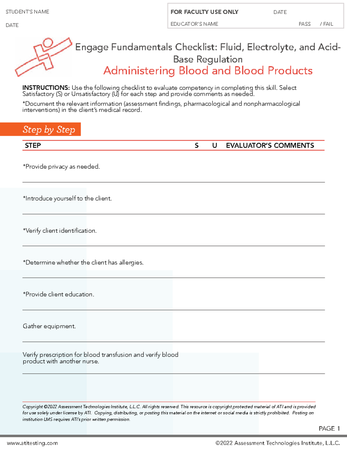 Skills Checklist Fluid Admin - atitesting ©2022 Assessment Technologies ...