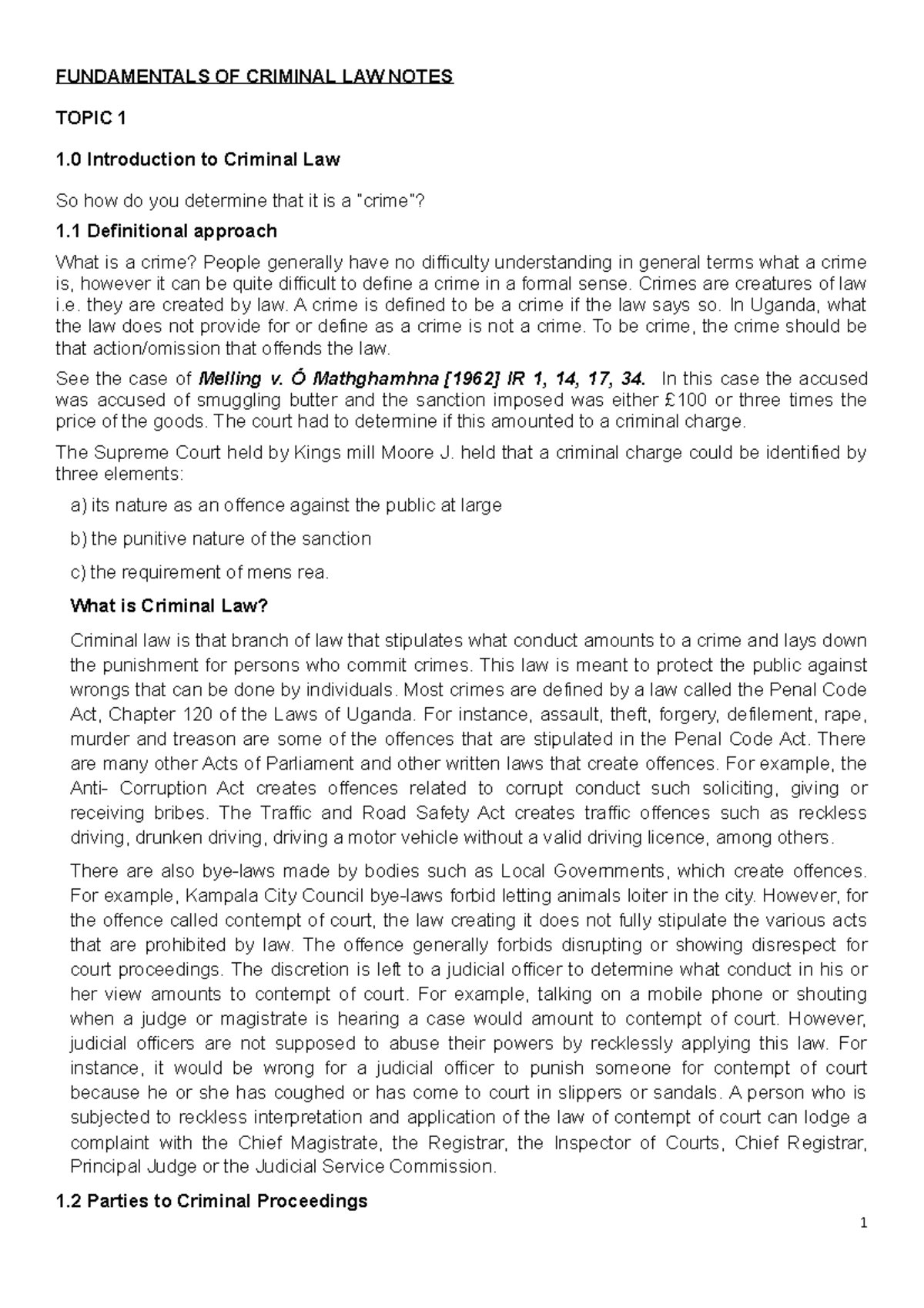1566470719461 LLB 1 Notes Criminal Law 2019-2020-1 - FUNDAMENTALS OF ...