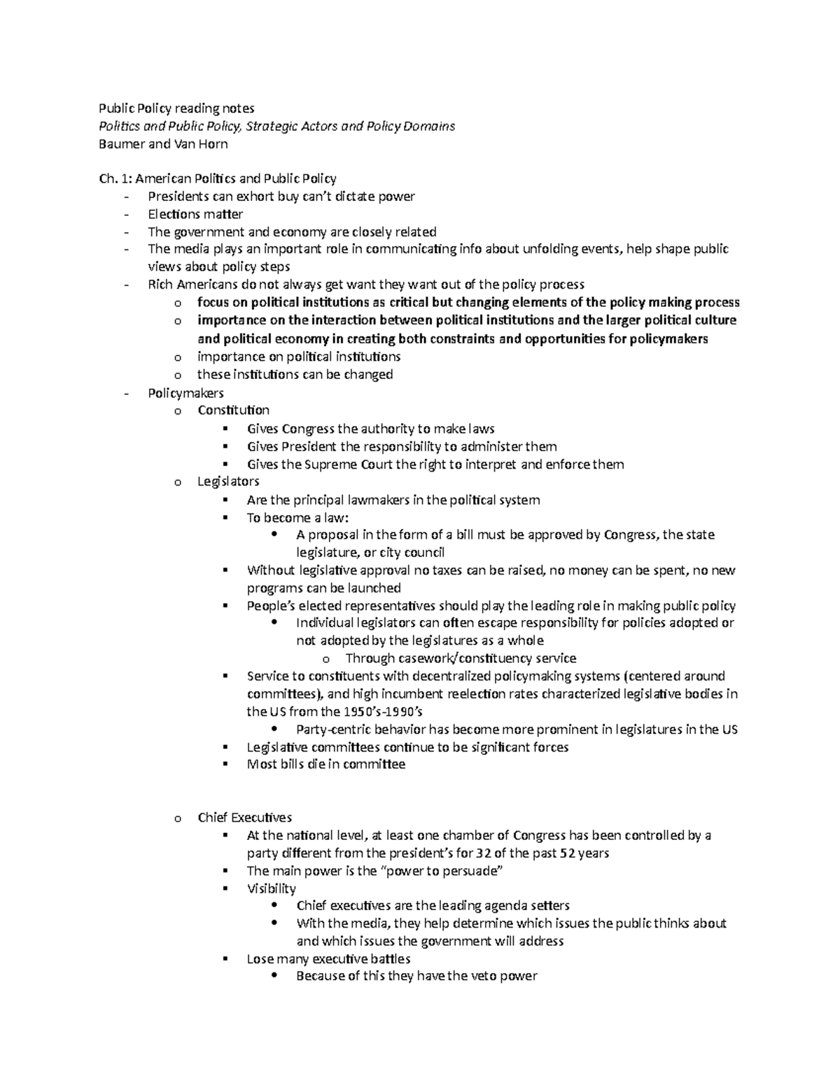 Public Policy reading notes - Public Policy reading notes Politics and ...