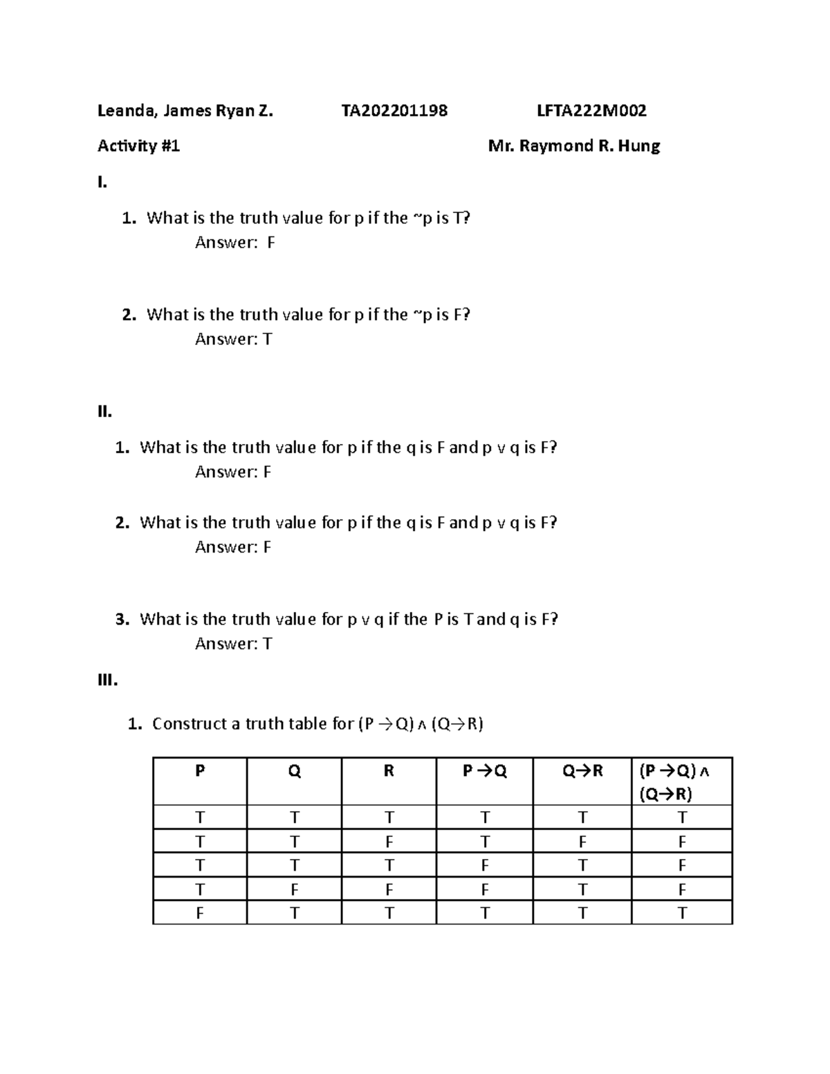 Activity 1 - DisMath act 1 - Leanda, James Ryan Z. TA202201198 LFTA222M ...