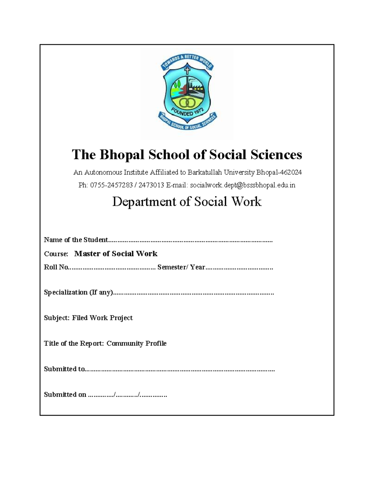 4.3.2 Community Profile – Format - The Bhopal School of Social Sciences ...