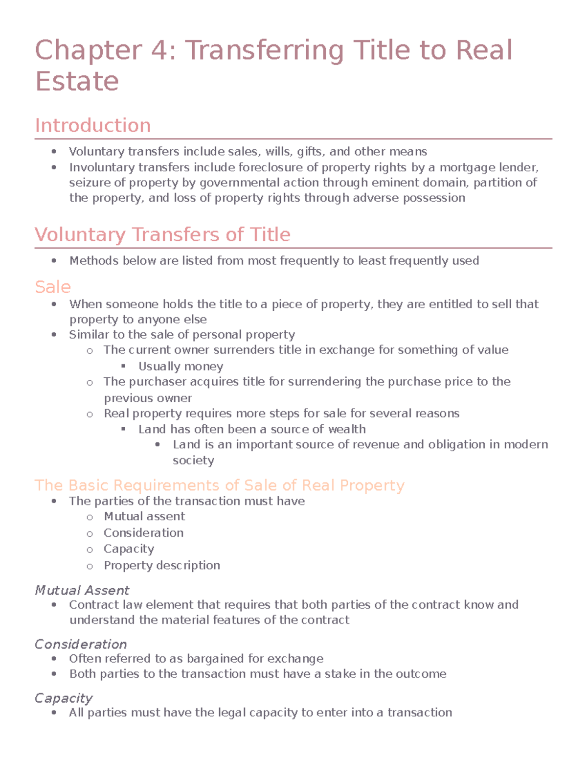 Chapter 4 Transferring Title to Real Estate Chapter 4 Transferring