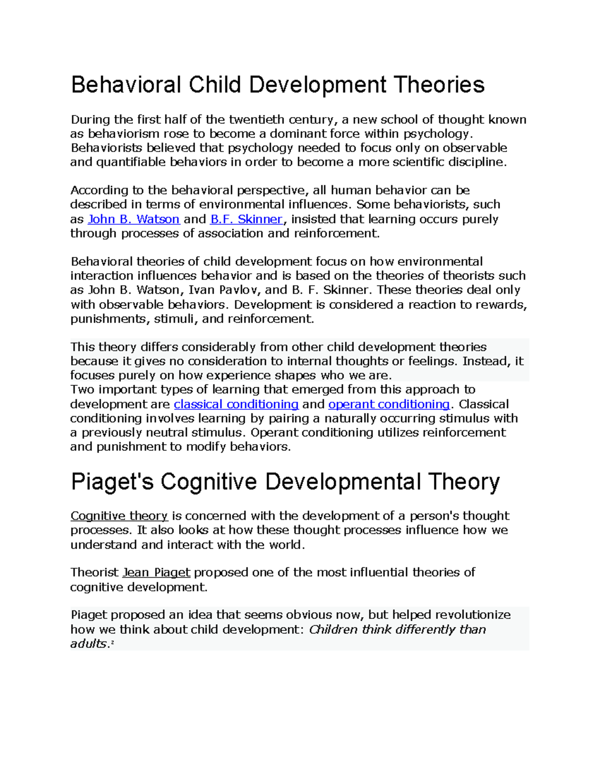 Th - RSA - Behavioral Child Development Theories During the first half ...