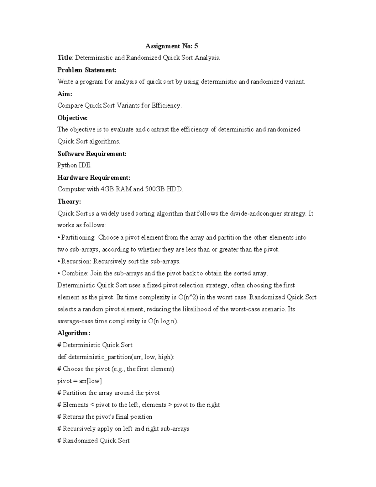 Daa 5 - Practical assignment - Assignment No: 5 Title: Deterministic ...