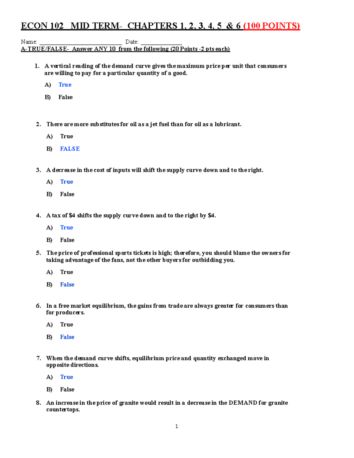 ECON 102 MID TERM EXAM- Chapters 1-2-3-4 -5 & 6 Final Version-2 - ECON ...