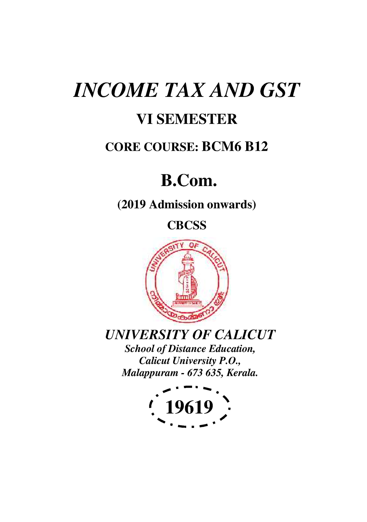 SLM-B.COM - Income TAX AND GST - INCOME TAX AND GST VI SEMESTER CORE ...