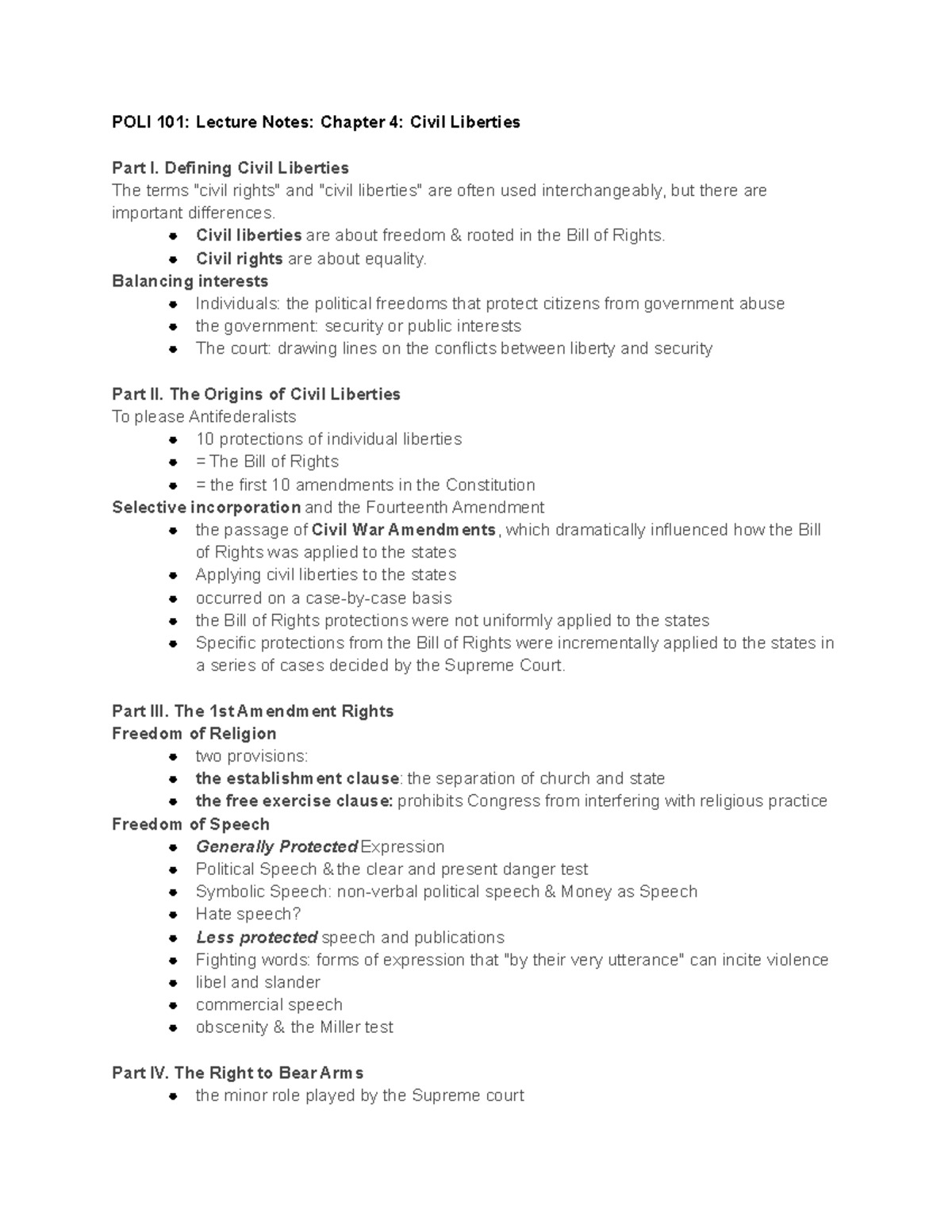 POLI 101 Lecture Notes Chapter 4 Civil Liberties - POLI 101: Lecture ...
