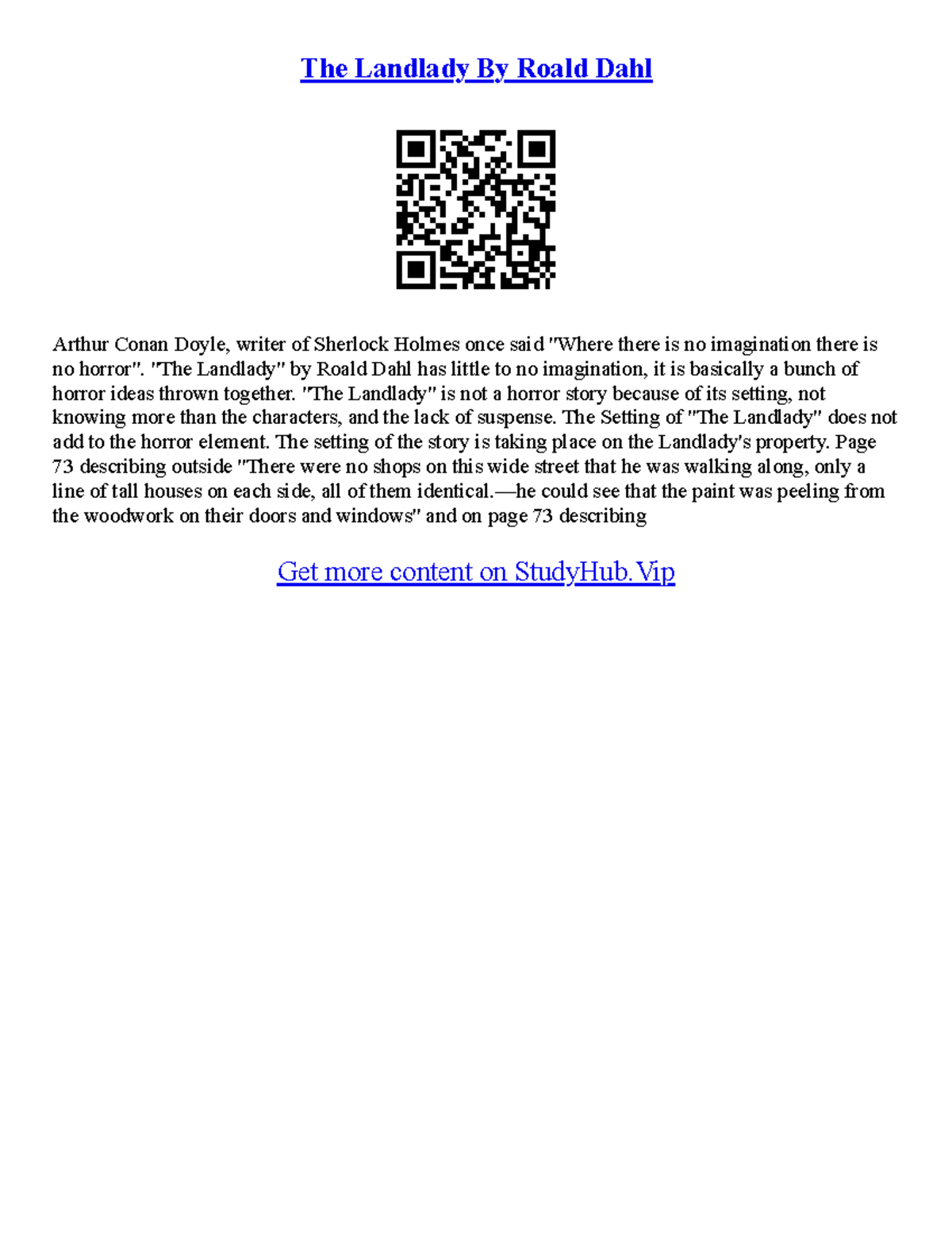 The Landlady Essay The Landlady By Roald Dahl Arthur Conan Doyle