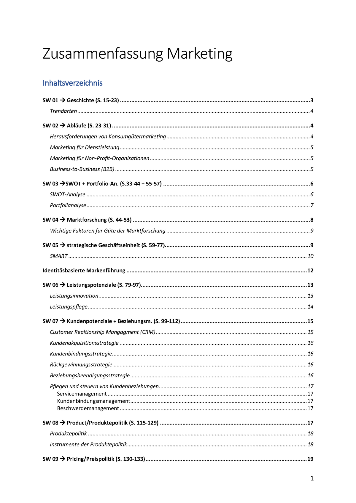 Marketing Zusammenfassung - Zusammenfassung Marketing SW 01 à ...