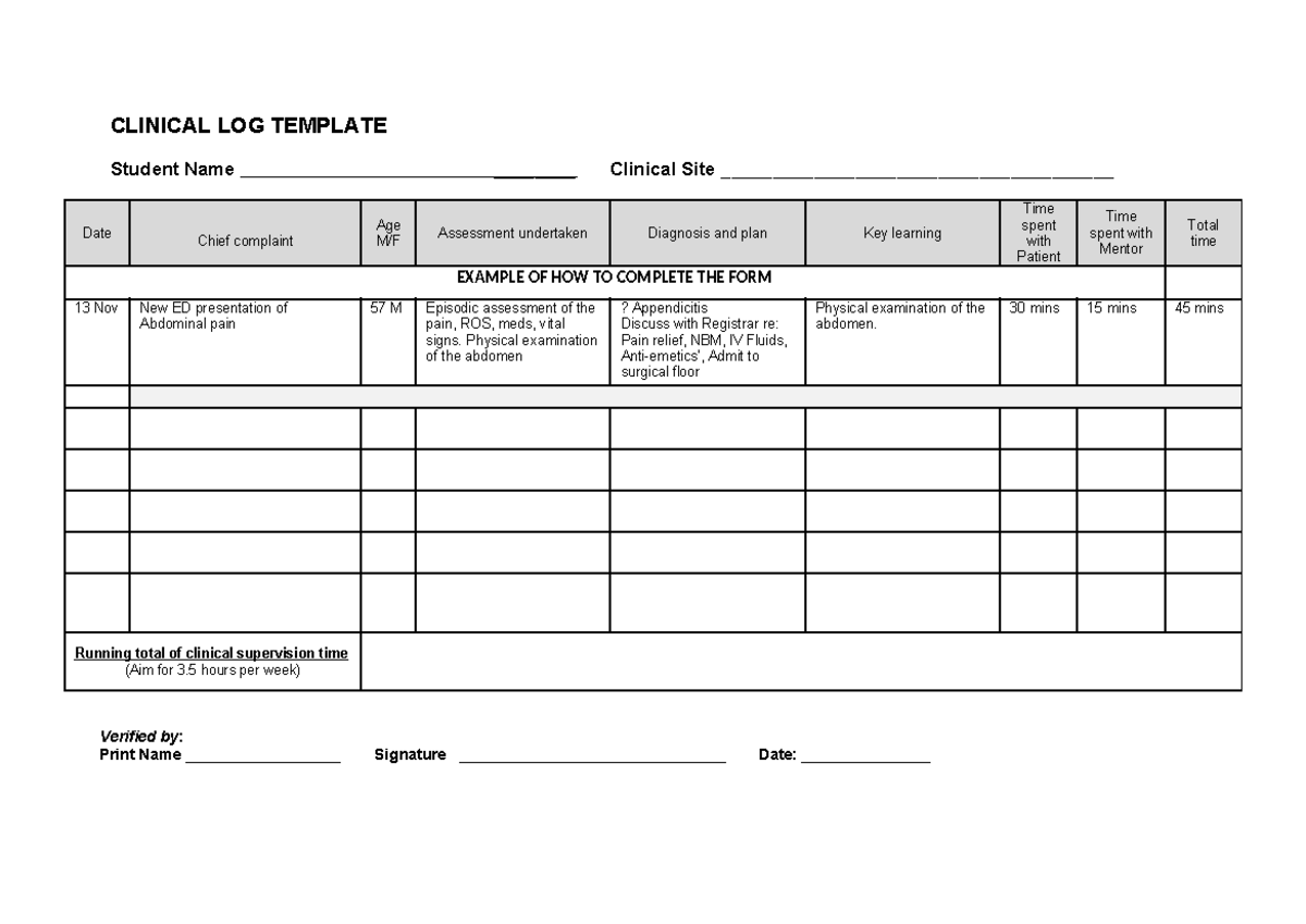 Clincal log template in Word - CLINICAL LOG TEMPLATE Student Name ...