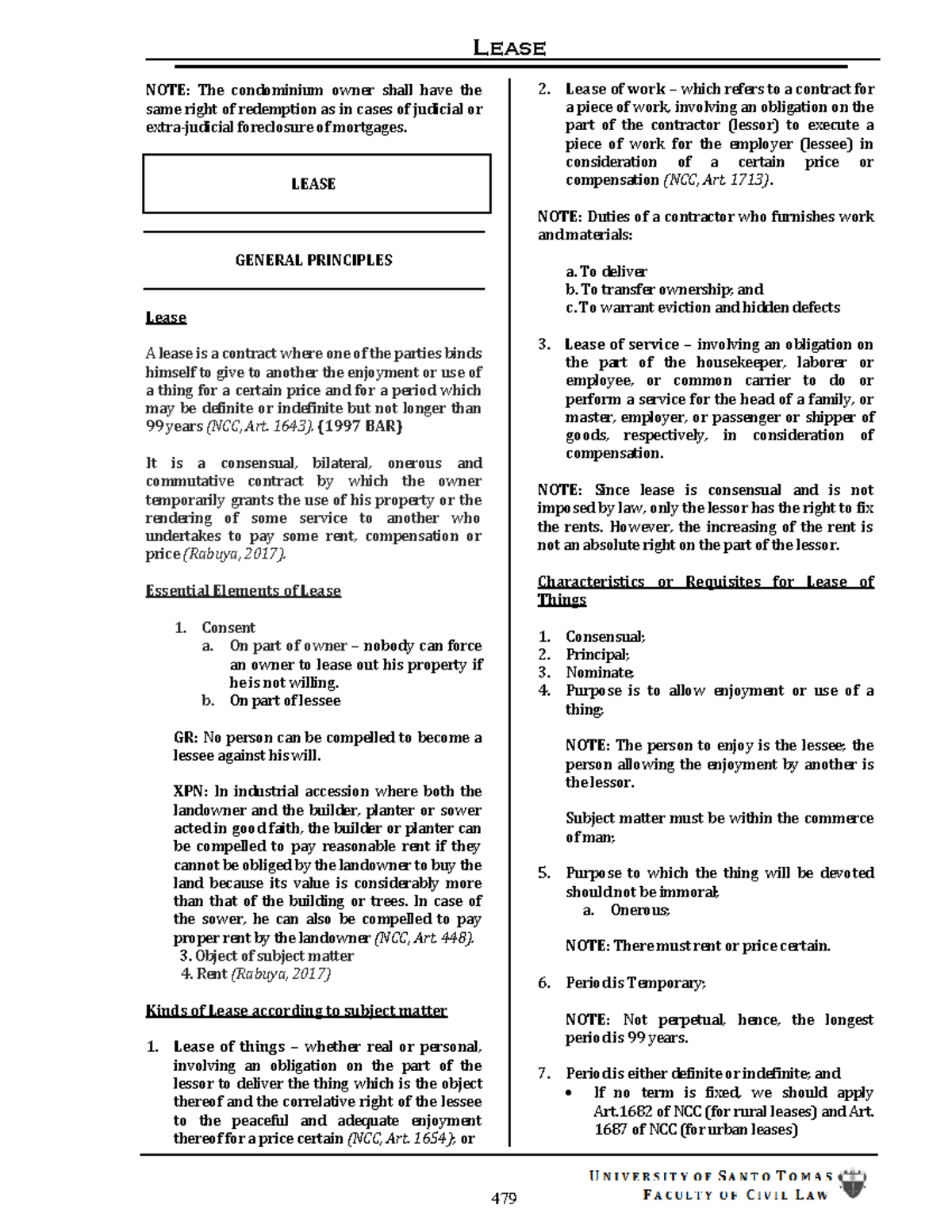 Lease GN 2019 - QUAMTO - LEASE 479 NOTE: The condominium owner shall ...