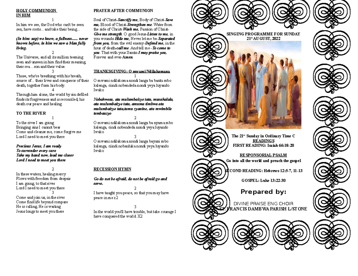 21st Sunday edited - lecture note - HOLY COMMUNION IN HIM 1 In him we ...
