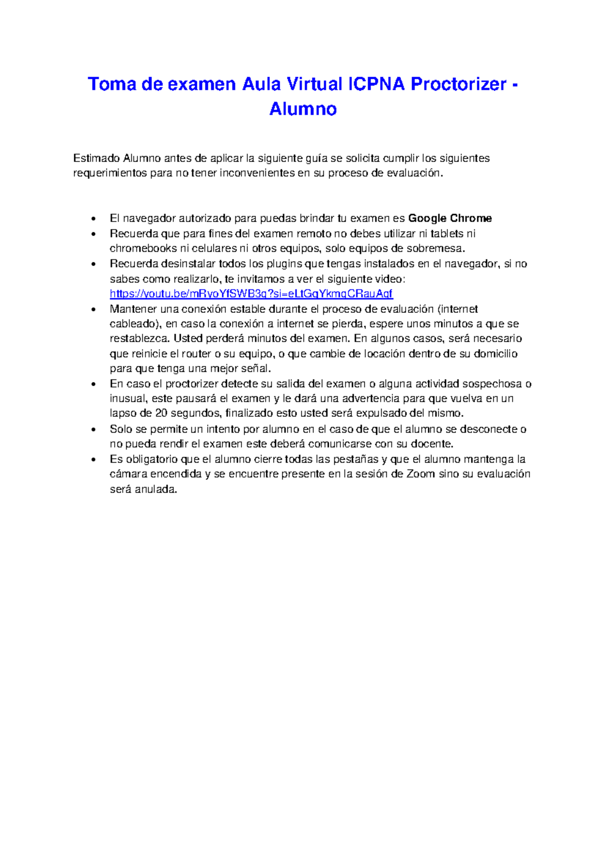 Toma de examen proctorizer Alumno - Toma de examen Aula Virtual ICPNA ...