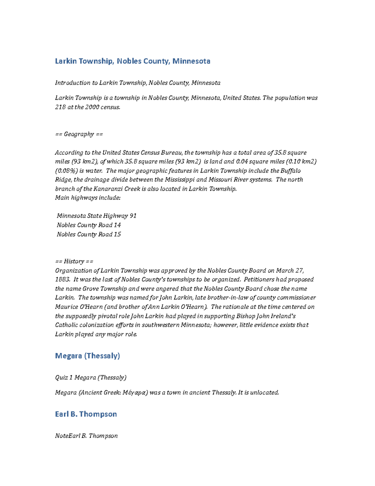 PSY167 Notes Larkin Township, Nobles County, Minnesota Copy Larkin