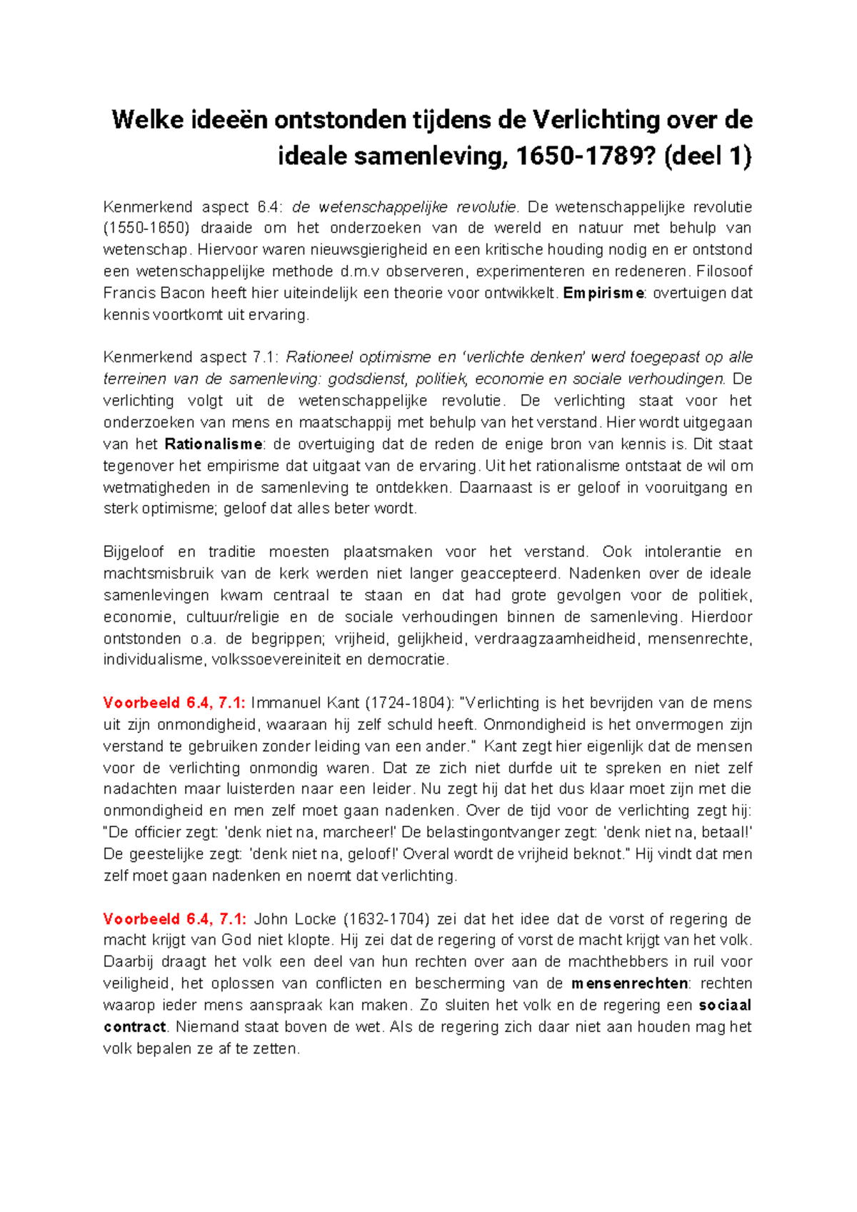 Hc Verlichting Samenvatting Welke Idee N Ontstonden Tijdens De Verlichting Over De Ideale