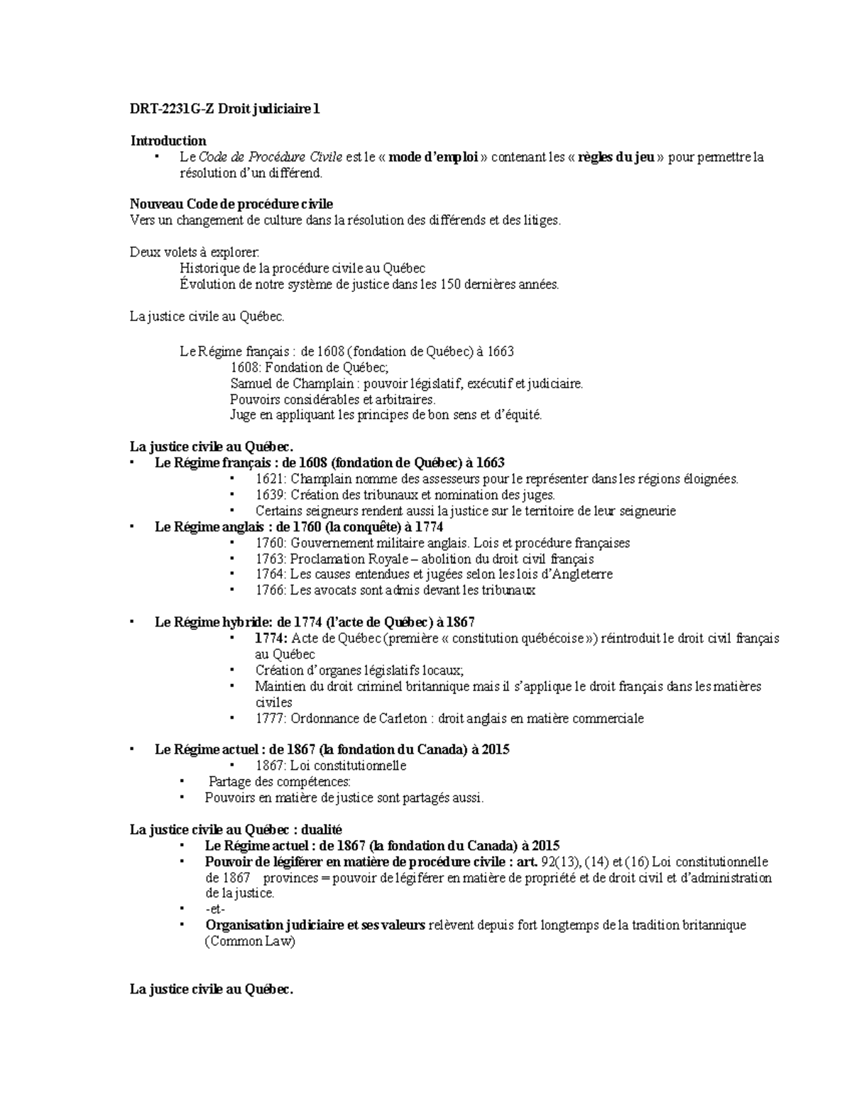 Notes du cours judiciaire privé - DRT-2231G-Z Droit judiciaire 1 ...