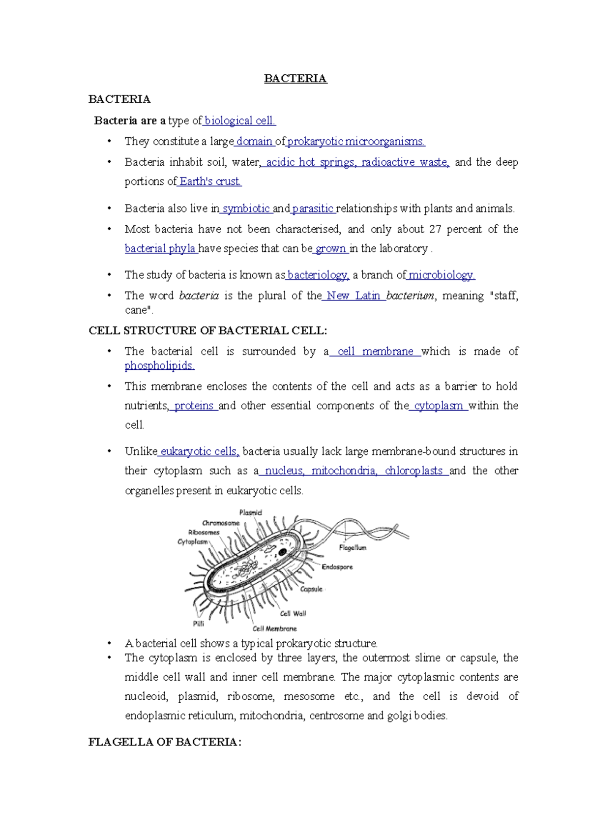 Bacteria - Its a lecture note - BACTERIA BACTERIA Bacteria are a type ...