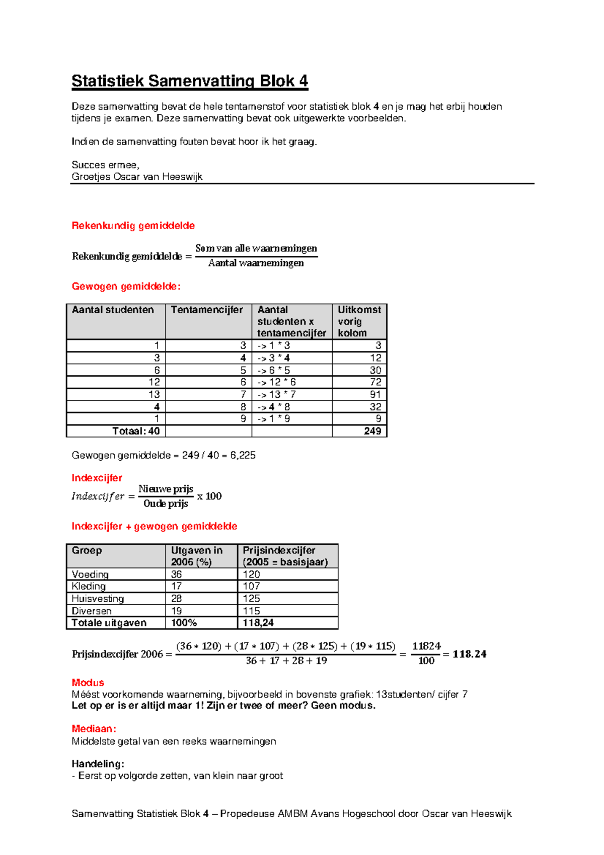 Statistiek Samenvatting Blok 4 Nummer 1 - Statistiek Samenvatting Blok ...