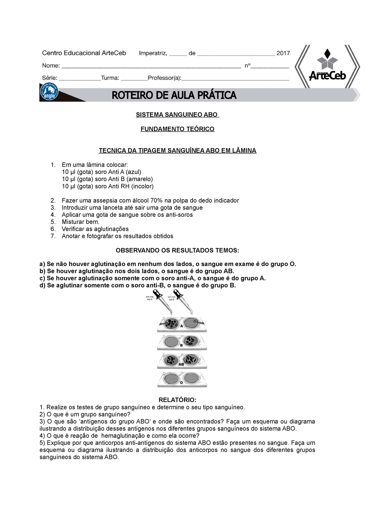 AULA Pratica 2 Tipagem Sanguínea - SISTEMA SANGUINEO ABO FUNDAMENTO ...