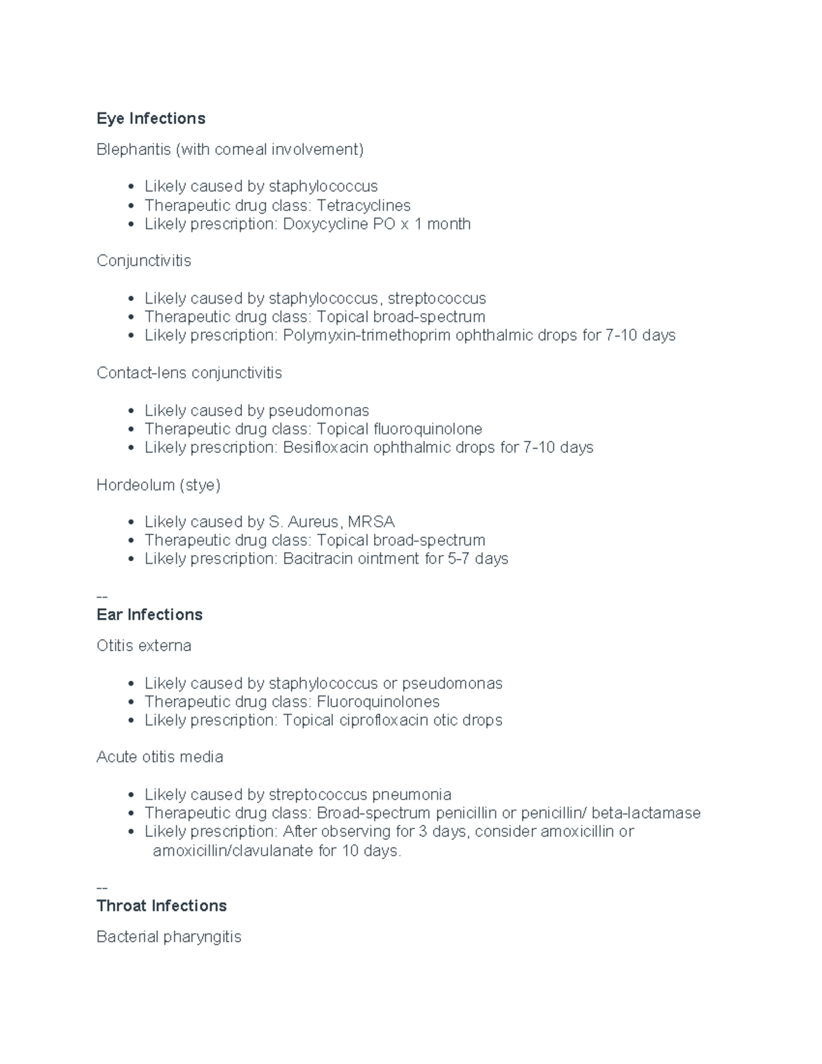 Pharm week 1 notes - medications and Antibiotics - Eye Infections ...